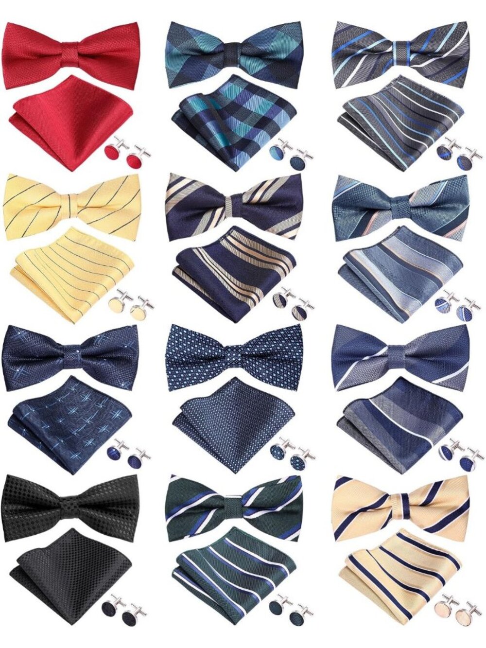 12 Pre-Tied Bow Ties & Pocket Square Set for Men - Stylish Formal Accessories